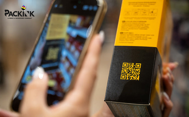 Scanning a QR code on a product box.