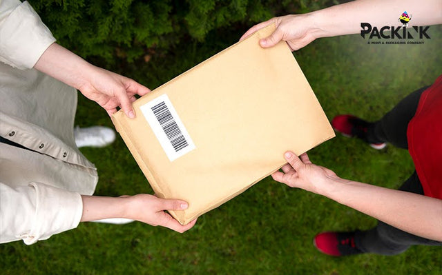 Compostable mailer being delivered to a customer.